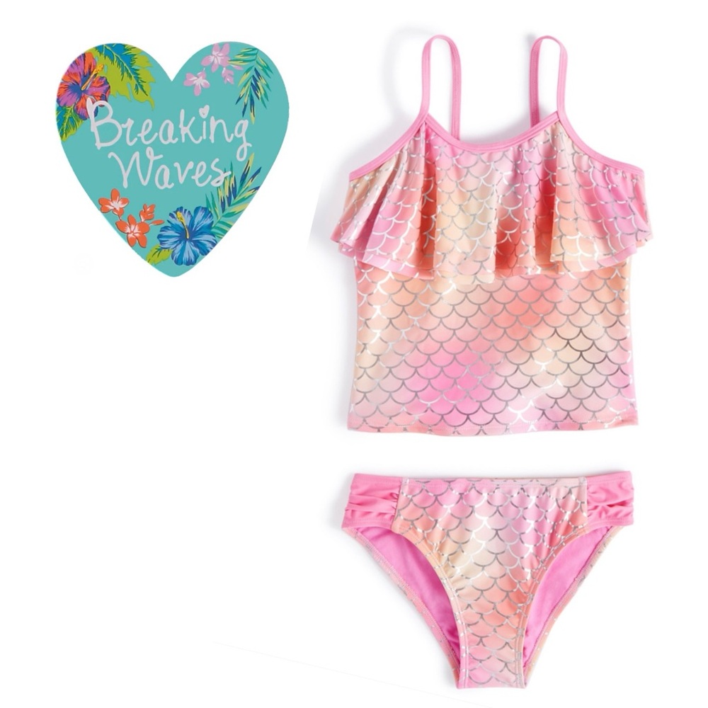 Pink Mermaid Scale Kids Swim Set
